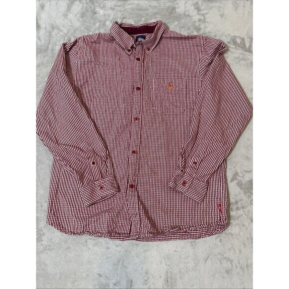 Men’s Stussy Button Up Flannel Shirt Red White Size Medium - Picture 3 of 11